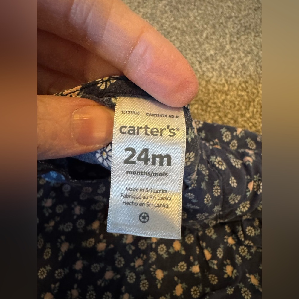 Navy Floral Carter’s Dress Peasant 24 months 24m 100% viscose long sleeve FLAW - Picture 7 of 14